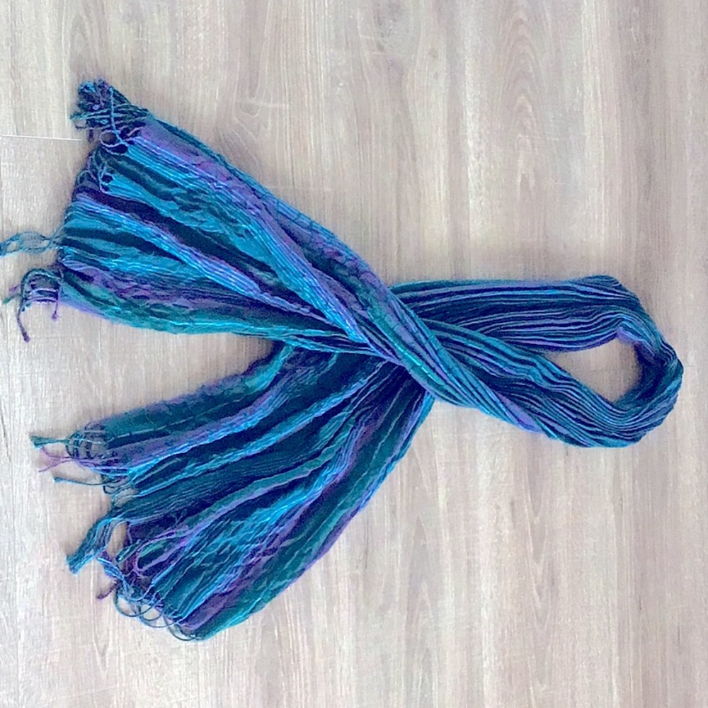 Pleated and Textured Scarf with Fringe